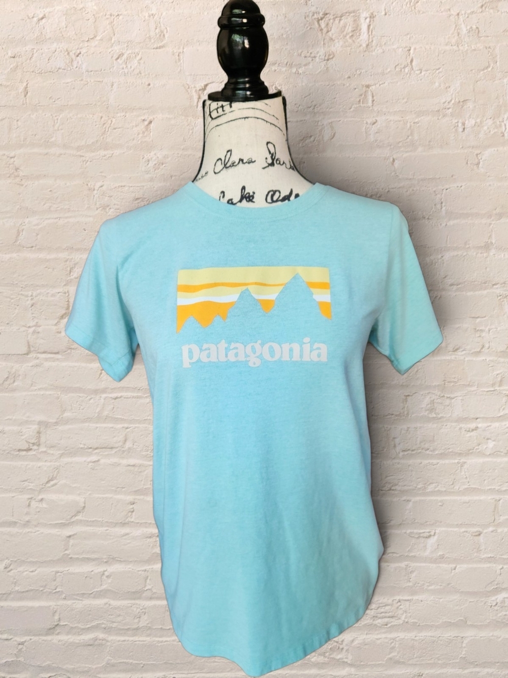 Patagonia Recycled Cotton Blend Graphic Tee Mountain Logo Blue Size S